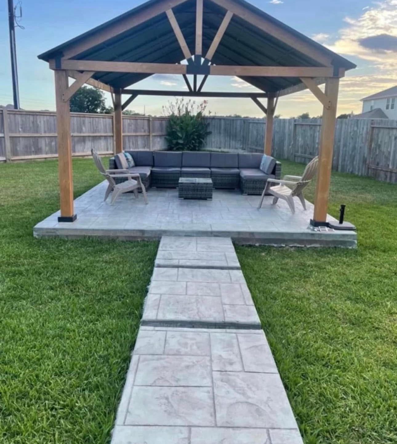 Stamped concrete patio with gazebo Houston